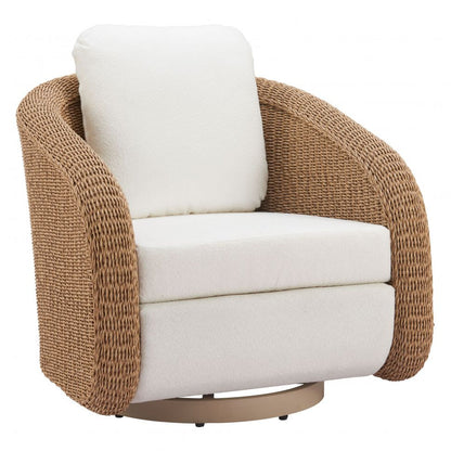 Zuo Modern Solara Swivel Outdoor Accent Chair | Olefin Fabric & Rattan | Ivory