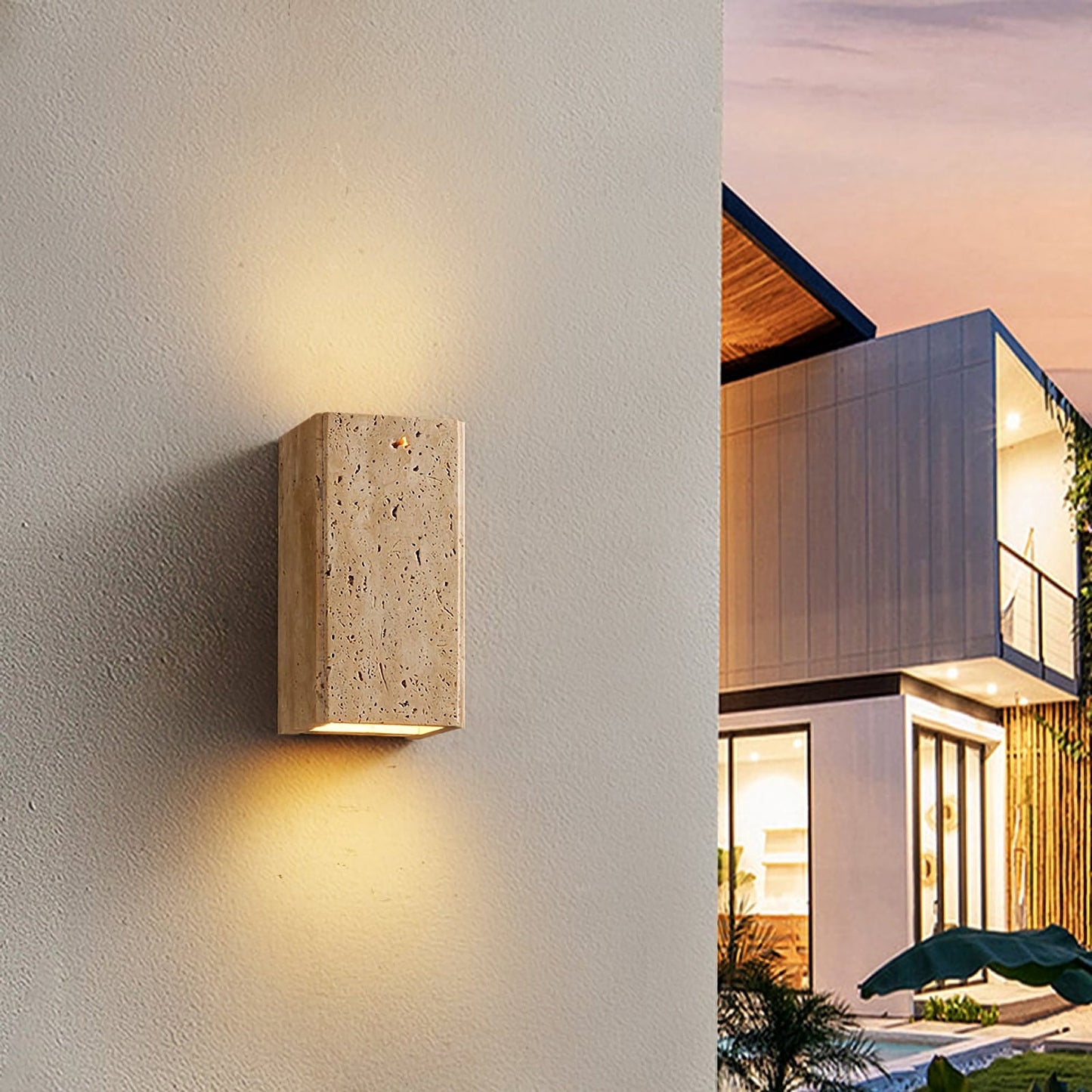 Travertine Outdoor Wall Sconce | Natural Stone | Waterproof | E27 | UL/CE/SAA Certified