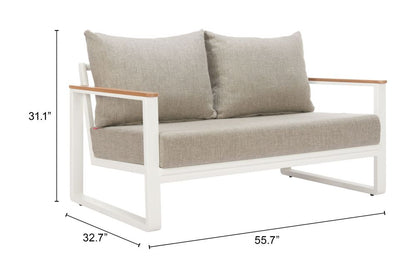 LOOMLAN Welt Outdoor Sofa | Olefin Fabric & Aluminum | Taupe & White
