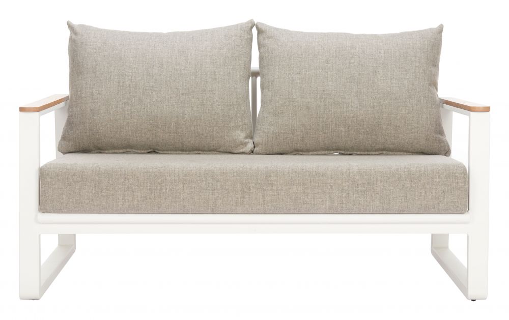 LOOMLAN Welt Outdoor Sofa | Olefin Fabric & Aluminum | Taupe & White