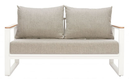 LOOMLAN Welt Outdoor Sofa | Olefin Fabric & Aluminum | Taupe & White