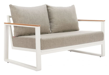 LOOMLAN Welt Outdoor Sofa | Olefin Fabric & Aluminum | Taupe & White