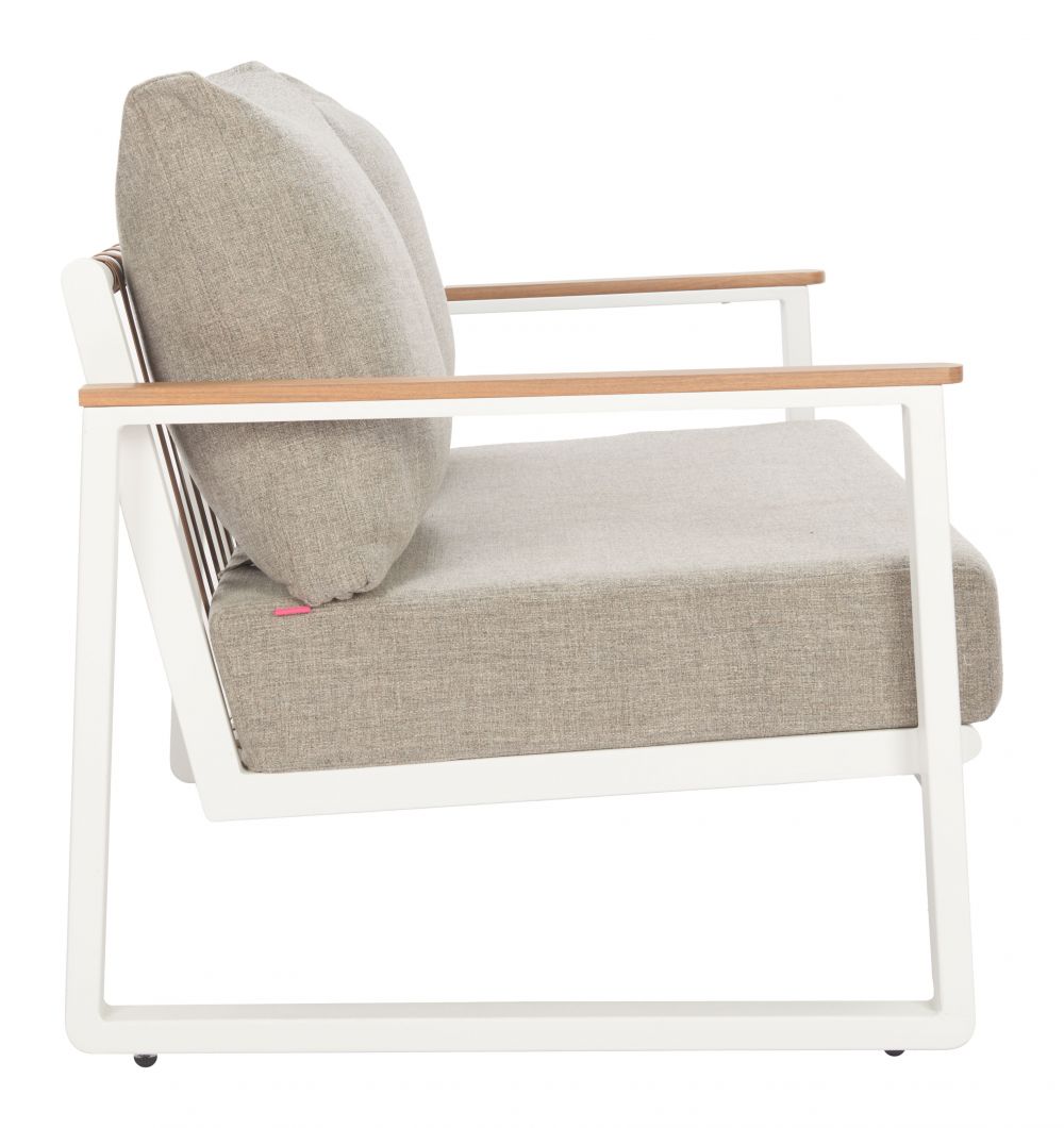 LOOMLAN Welt Outdoor Sofa | Olefin Fabric & Aluminum | Taupe & White