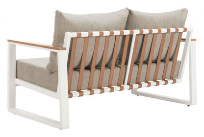 LOOMLAN Welt Outdoor Sofa | Olefin Fabric & Aluminum | Taupe & White