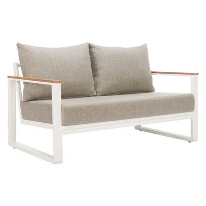 LOOMLAN Welt Outdoor Sofa | Olefin Fabric & Aluminum | Taupe & White