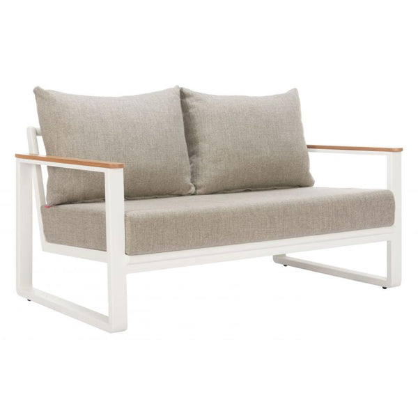 LOOMLAN Welt Outdoor Sofa | Olefin Fabric & Aluminum | Taupe & White