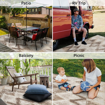 Outdoor Rugs 8'X10' Modern Diagonal Patio Carpet Washable Area Rug for Living Room Indoor Outdoor Balcony Brown