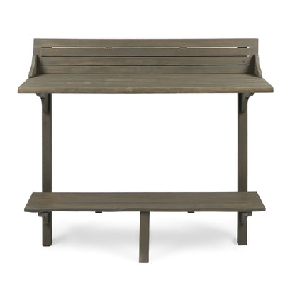 NIKKI CASA 3-Piece Outdoor Balcony Bar Set | Gray Acacia Wood | Table & 2 Stools | Seats 2