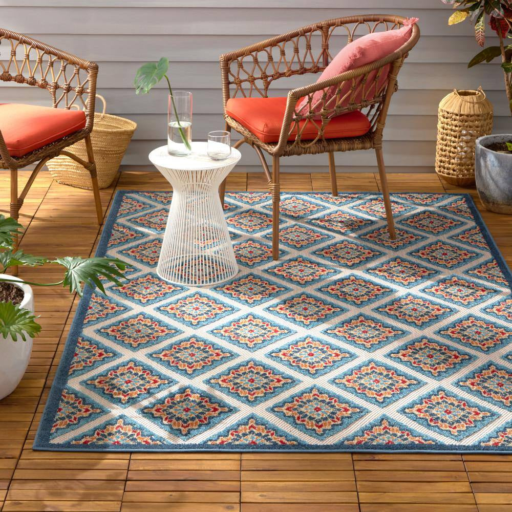 Brooks Retro Red/Multicolor 8 Ft. X 10 Ft. Geometric Indoor/Outdoor Patio Area Rug