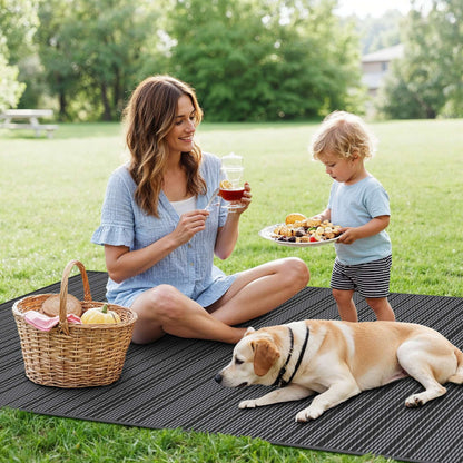 9'X 12' Outdoor Waterproof Rug Camping Mat Patio Carpet,Black&Gray