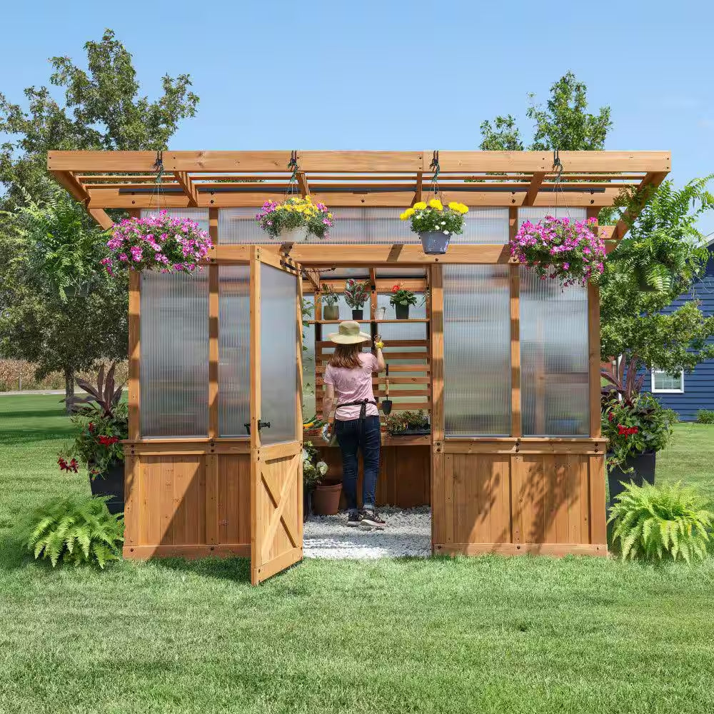 Poppy 11 Ft. W X 7 Ft. D X 8 Ft. H Cedar Wood and Polycarbonate Light Brown Walk-In Outdoor Greenhouse Kit