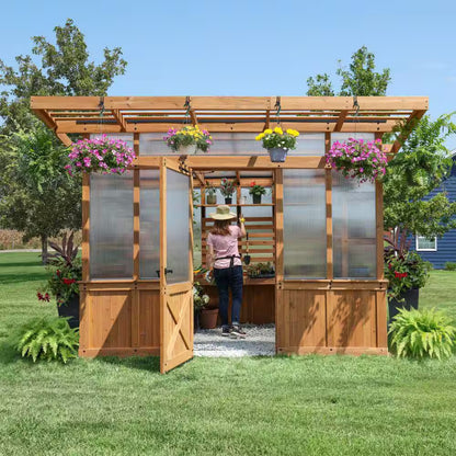 Poppy 11 Ft. W X 7 Ft. D X 8 Ft. H Cedar Wood and Polycarbonate Light Brown Walk-In Outdoor Greenhouse Kit