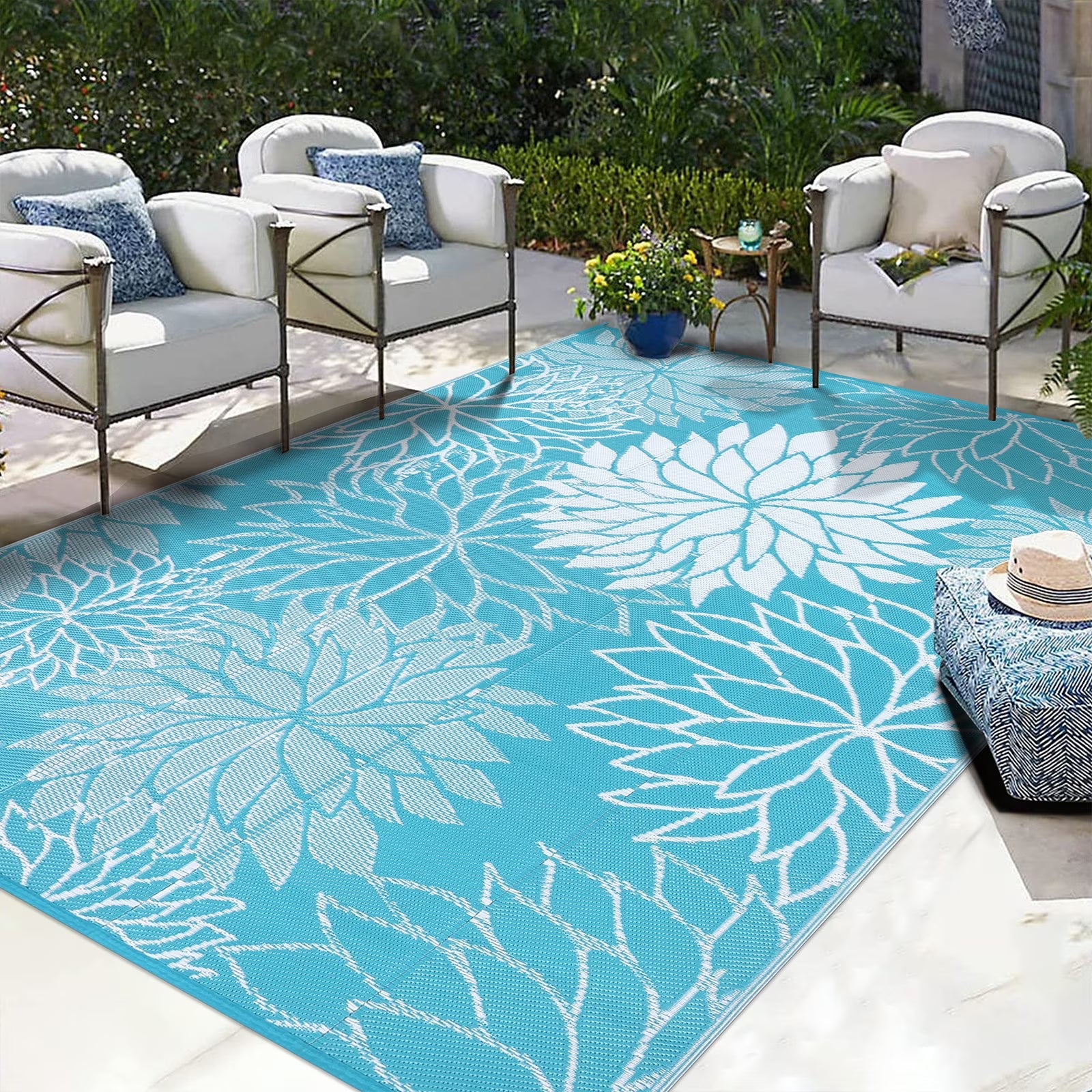 Outdoor Rugs for Patios 6'X9' Waterproof Patio Mat Plastic Straw Rug Reversible RV Camping Tent Rug outside Area Rug for RV, Patios,Deck, Beach,Balcony, Camping