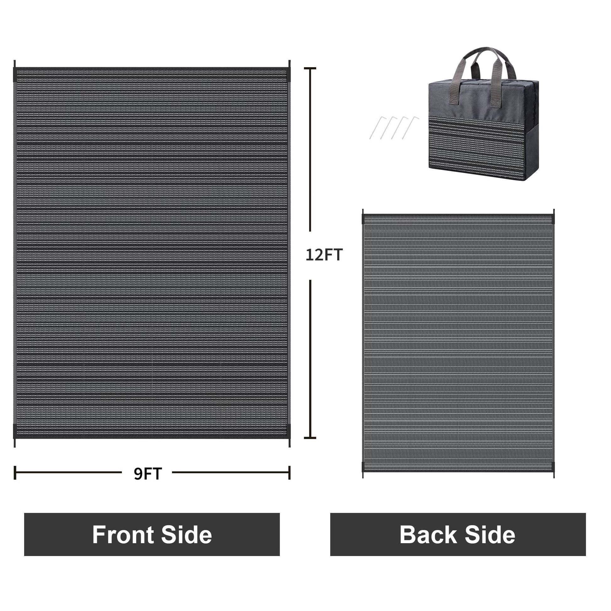 9'X 12' Outdoor Waterproof Rug Camping Mat Patio Carpet,Black&Gray