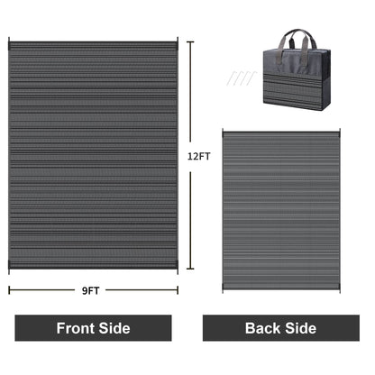 9'X 12' Outdoor Waterproof Rug Camping Mat Patio Carpet,Black&Gray
