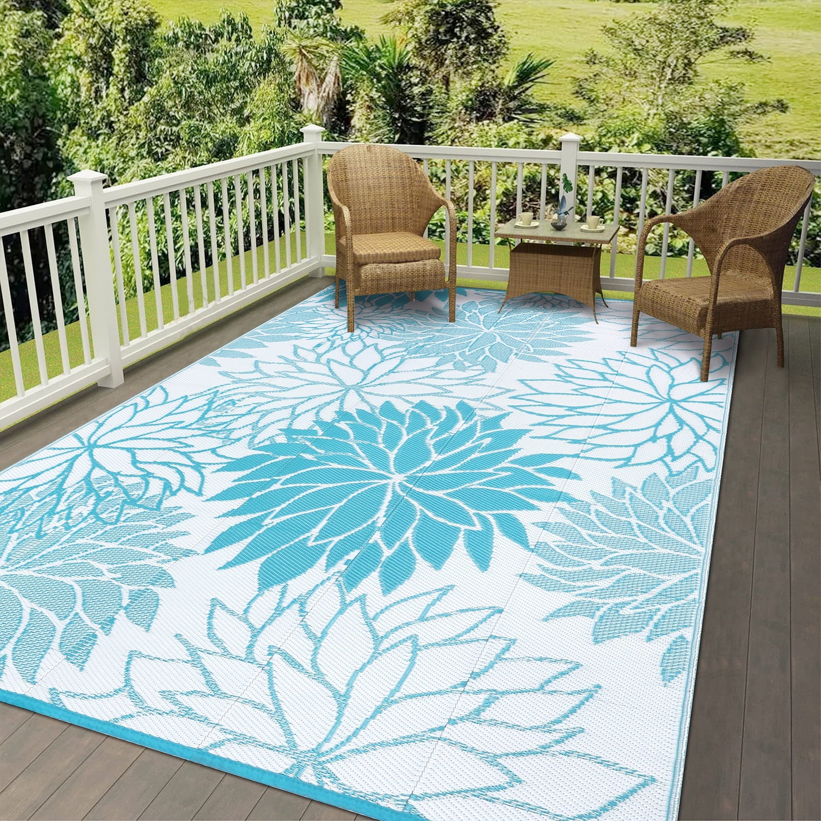 Outdoor Rugs for Patios 6'X9' Waterproof Patio Mat Plastic Straw Rug Reversible RV Camping Tent Rug outside Area Rug for RV, Patios,Deck, Beach,Balcony, Camping