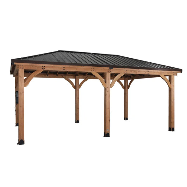 Backyard Discovery Barrington Gazebo | 20' x 12' Cedar Hardtop Patio Gazebo with Steel Hip Roof & PowerPort