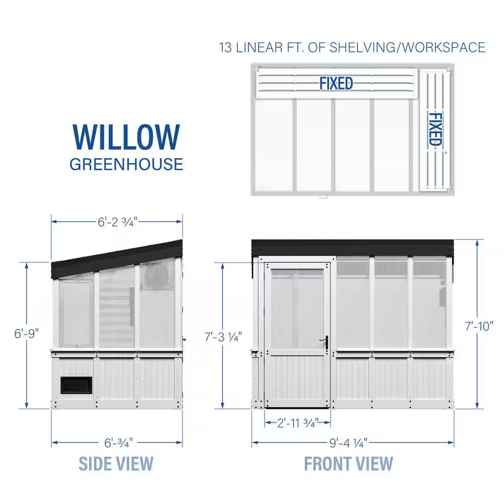Willow White 6 Ft. X 9 Ft. X 7 Ft. 10 In. All Cedar Modern Greenhouse