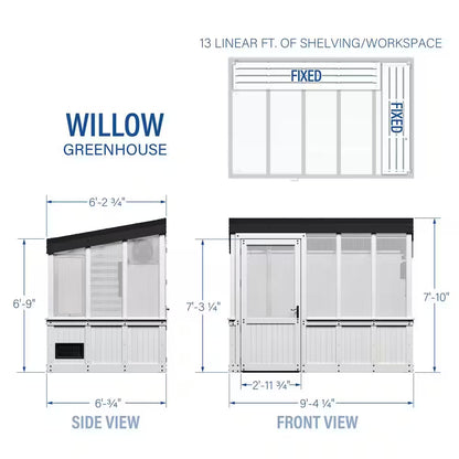Willow White 6 Ft. X 9 Ft. X 7 Ft. 10 In. All Cedar Modern Greenhouse