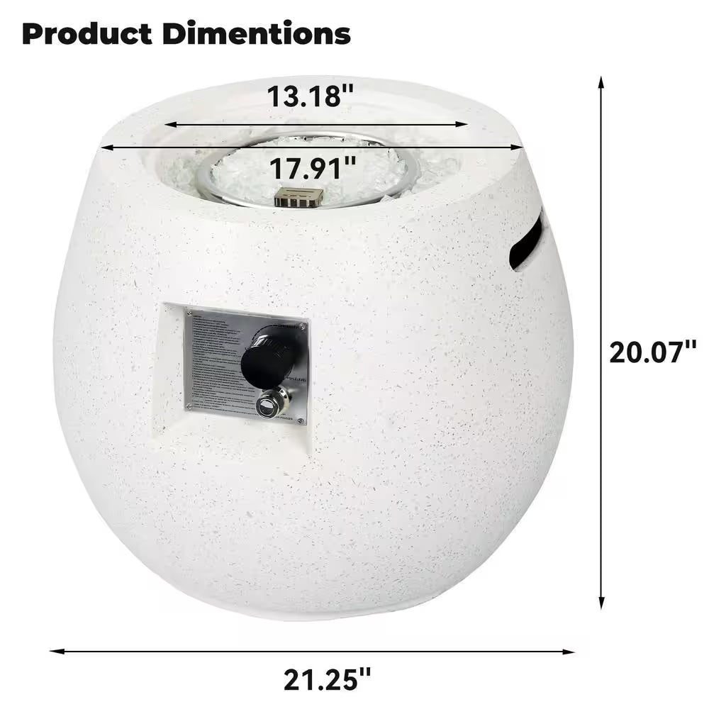 21.25 In. White round Concrete Propane Gas Fire Pit Table 40,000-BTU with Lid