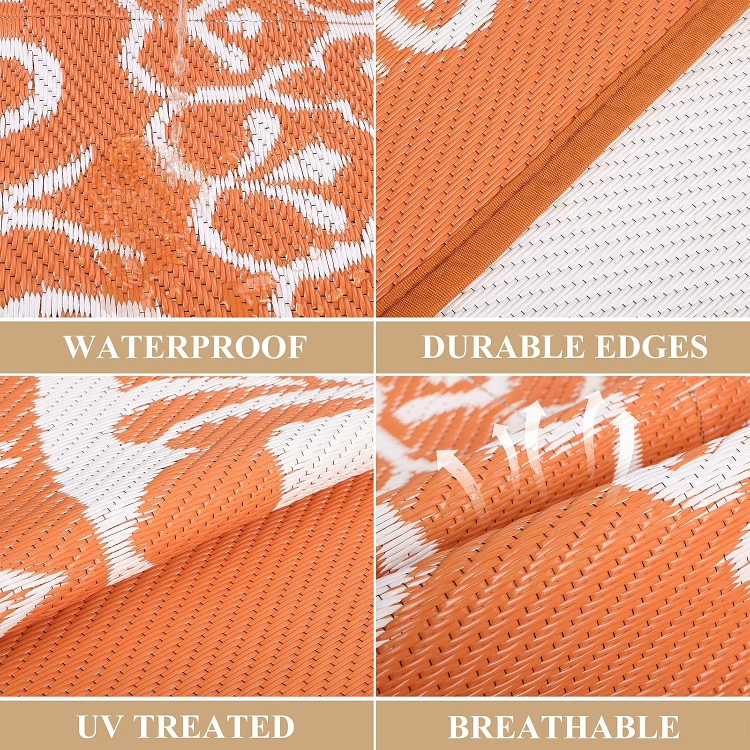 6'X9' Orange Outdoor Rug Patio Rug Waterproof RV Outdoor Rug Camping Rugs Reversible Plastic Straw Rug Large Outdoor Mat for Camping, Balcony Apartment, Patio, Porch, Picnic, Beach