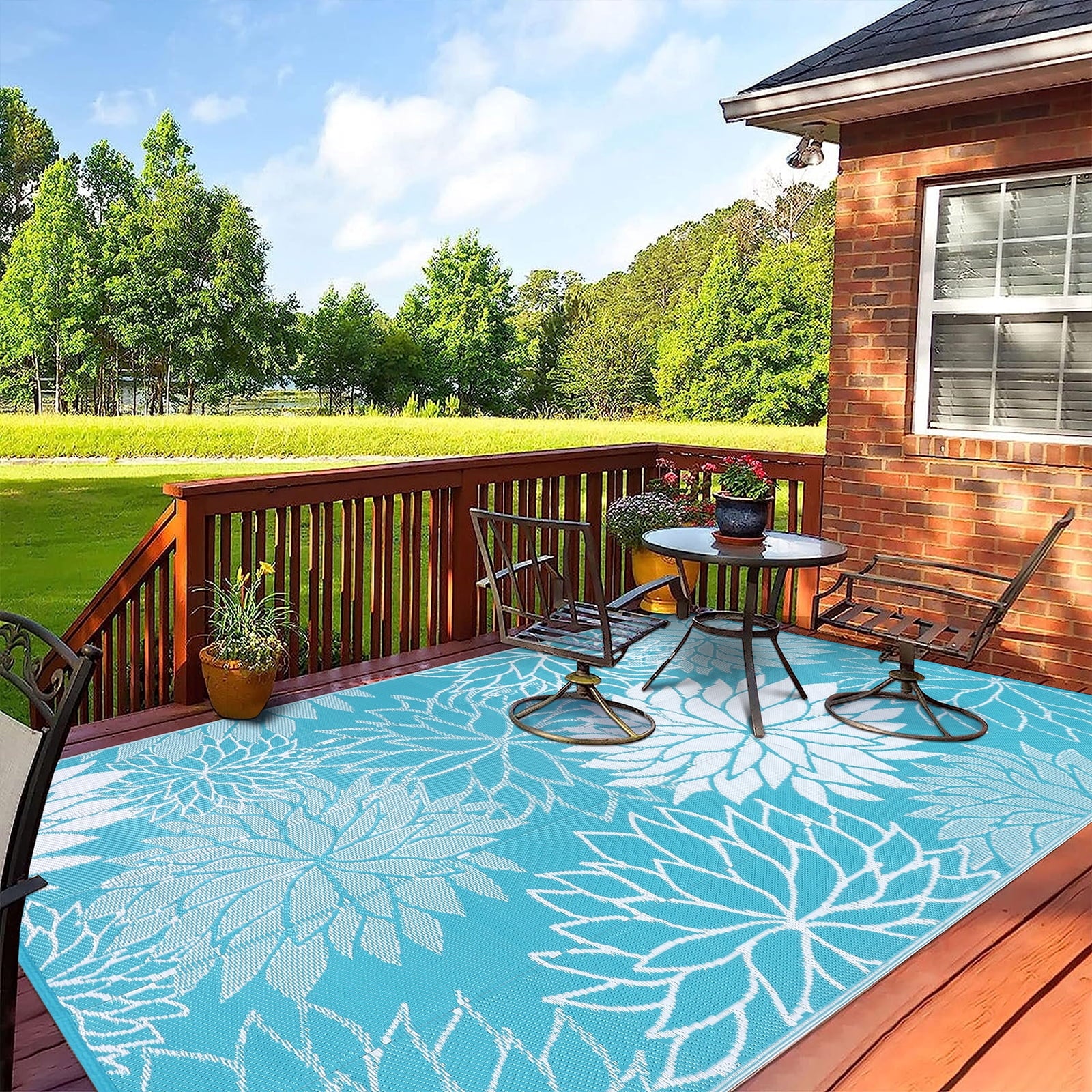 Outdoor Rugs for Patios 6'X9' Waterproof Patio Mat Plastic Straw Rug Reversible RV Camping Tent Rug outside Area Rug for RV, Patios,Deck, Beach,Balcony, Camping