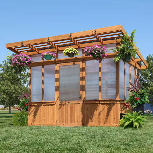 Poppy 11 Ft. W X 7 Ft. D X 8 Ft. H Cedar Wood and Polycarbonate Light Brown Walk-In Outdoor Greenhouse Kit