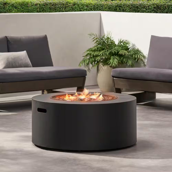 32 In. W X 13.5 In. H Iron Propane Gas Burning round Outdoor Patio Fire Pit in Dark Grey