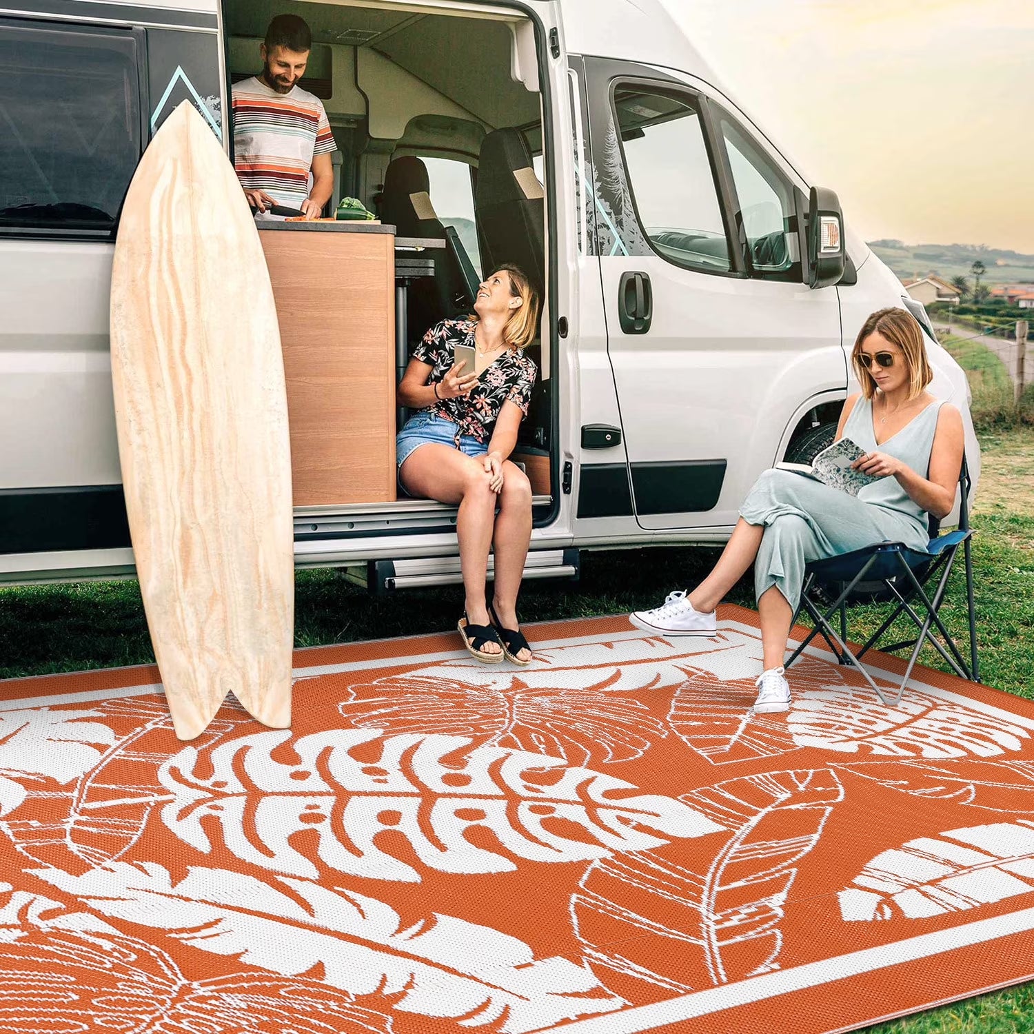 6'X9' Outdoor Rug Patios Rug Waterproof RV Outdoor Rug Camping Rugs Reversible Plastic Straw Rug Large Outdoor Mat Outdoor Area Rug for Camping,Balcony Apartment,Patio,Picnic,Beach Orange