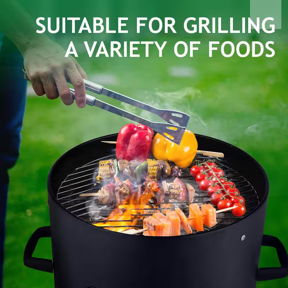 Vertical Steel Charcoal Smoker in Black Three Layer round BBQ Grill