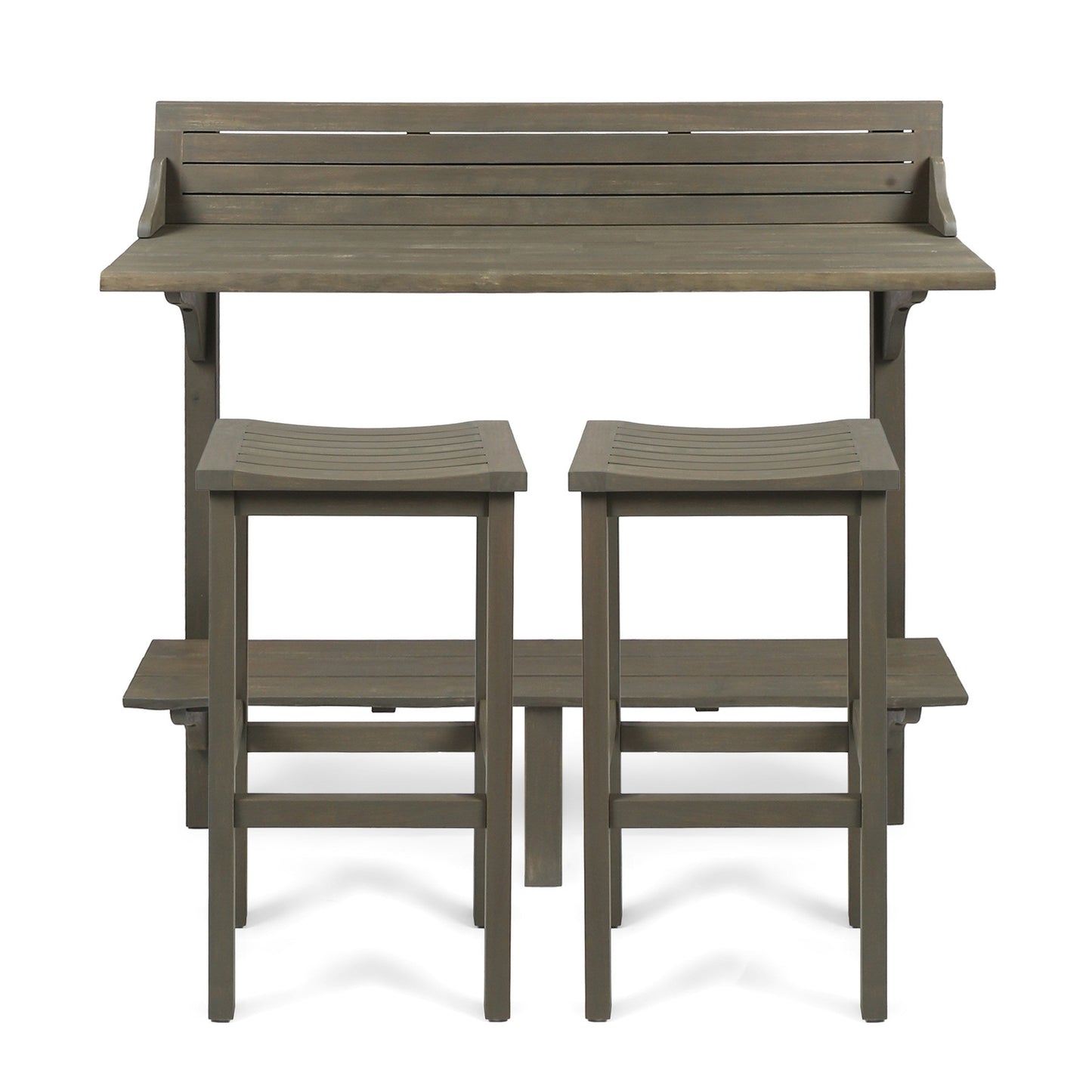 NIKKI CASA 3-Piece Outdoor Balcony Bar Set | Gray Acacia Wood | Table & 2 Stools | Seats 2