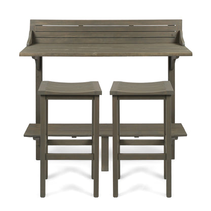NIKKI CASA 3-Piece Outdoor Balcony Bar Set | Gray Acacia Wood | Table & 2 Stools | Seats 2