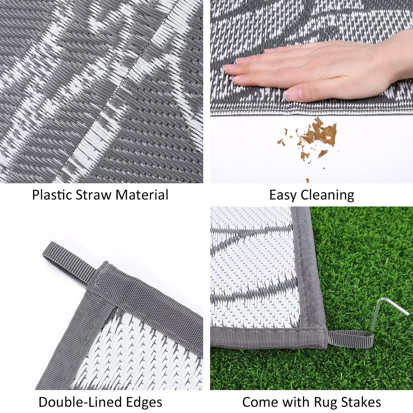 Outdoor Rugs for Patios Clearance 9'X12' Waterproof Patio Mat Plastic Straw Rug Reversible RV Camping Tent Rug outside Area Rug for RV, Patios,Deck, Beach,Balcony, Camping