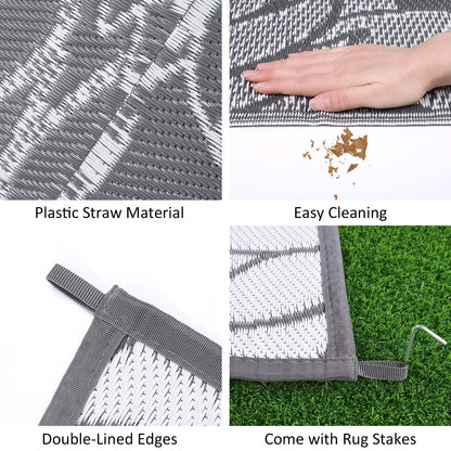 Outdoor Rugs for Patios Clearance 9'X12' Waterproof Patio Mat Plastic Straw Rug Reversible RV Camping Tent Rug outside Area Rug for RV, Patios,Deck, Beach,Balcony, Camping