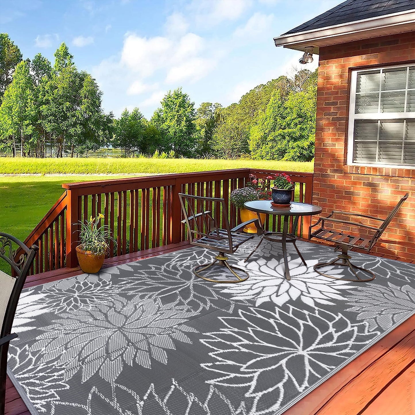 Outdoor Rugs for Patios Clearance 9'X12' Waterproof Patio Mat Plastic Straw Rug Reversible RV Camping Tent Rug outside Area Rug for RV, Patios,Deck, Beach,Balcony, Camping