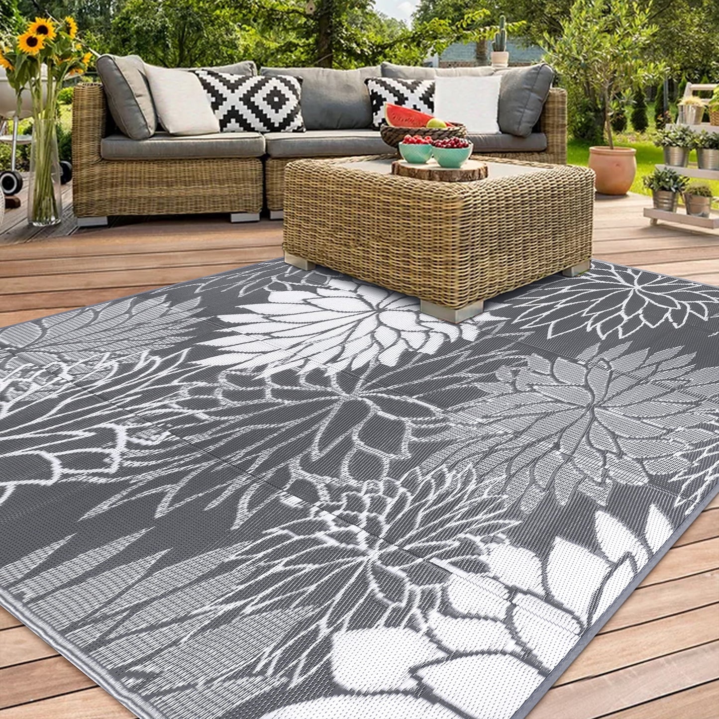 Outdoor Rugs for Patios Clearance 9'X12' Waterproof Patio Mat Plastic Straw Rug Reversible RV Camping Tent Rug outside Area Rug for RV, Patios,Deck, Beach,Balcony, Camping
