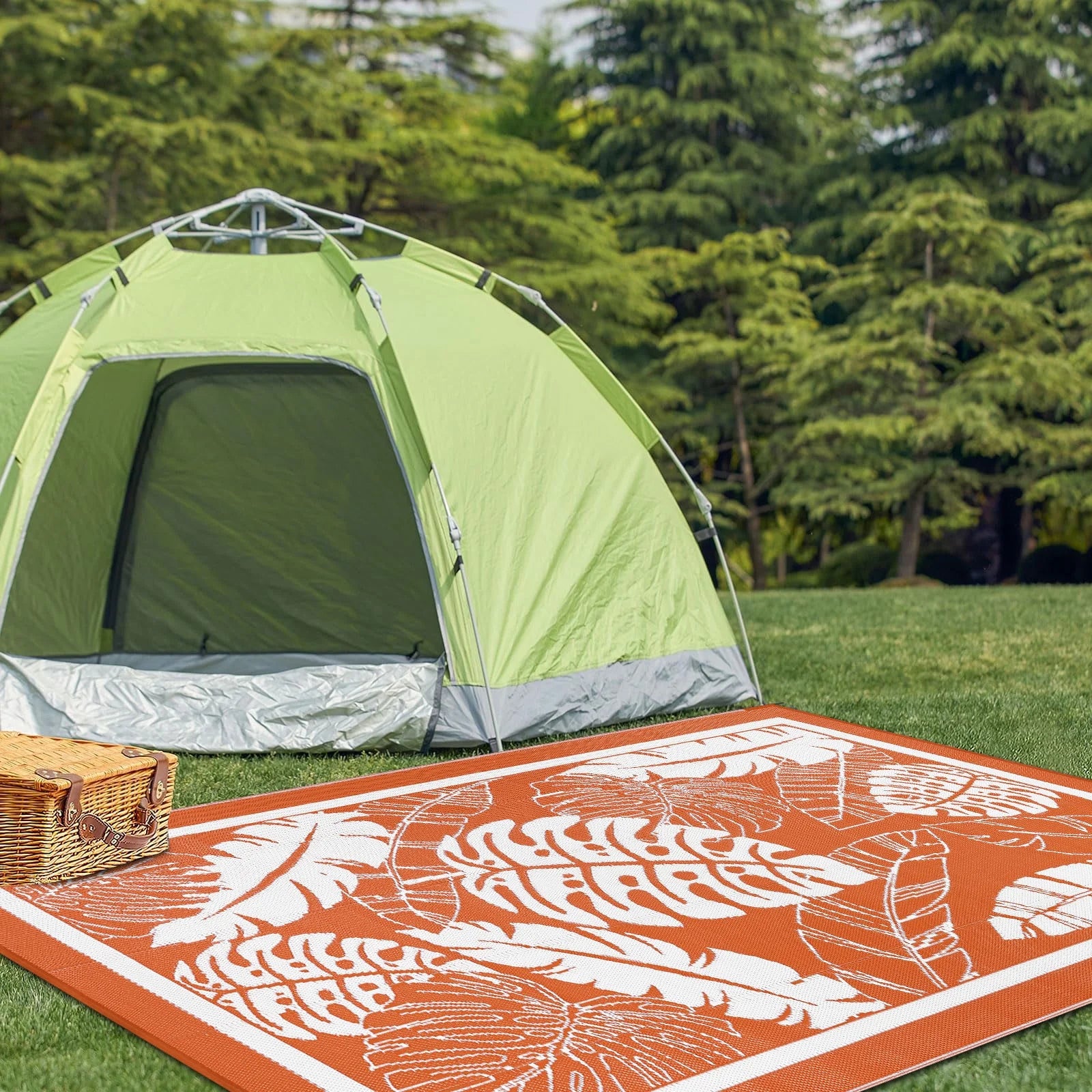 6'X9' Outdoor Rug Patios Rug Waterproof RV Outdoor Rug Camping Rugs Reversible Plastic Straw Rug Large Outdoor Mat Outdoor Area Rug for Camping,Balcony Apartment,Patio,Picnic,Beach Orange
