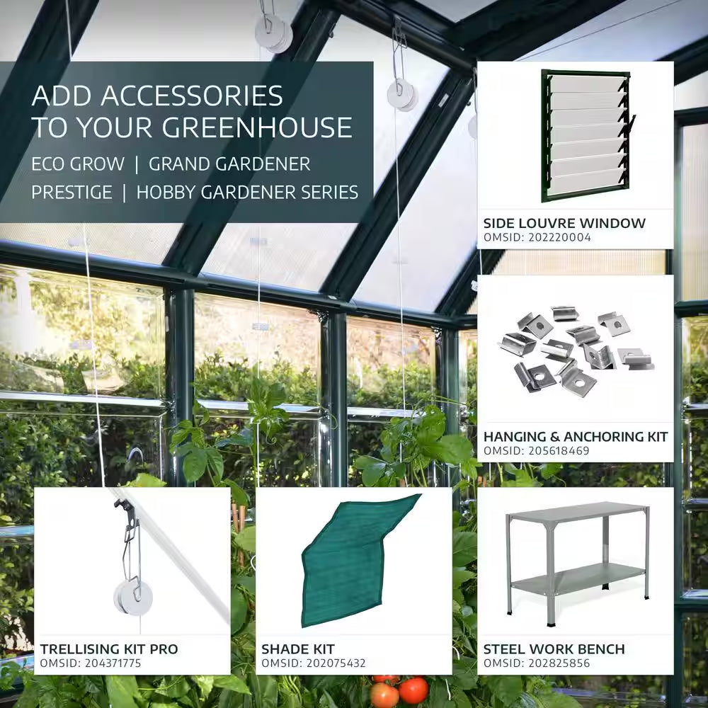 Grand Gardener 8 Ft. X 8 Ft. Green/Clear Polycarbonate DIY Greenhouse Kit