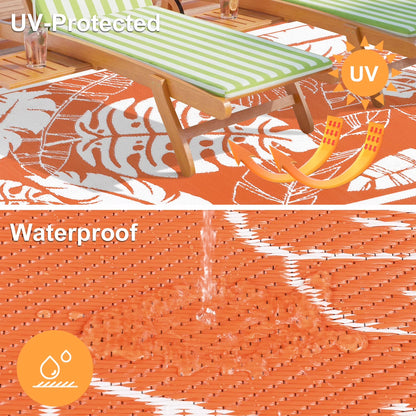 6'X9' Outdoor Rug Patios Rug Waterproof RV Outdoor Rug Camping Rugs Reversible Plastic Straw Rug Large Outdoor Mat Outdoor Area Rug for Camping,Balcony Apartment,Patio,Picnic,Beach Orange
