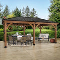 Backyard Discovery Barrington Gazebo | 20' x 12' Cedar Hardtop Patio Gazebo with Steel Hip Roof & PowerPort
