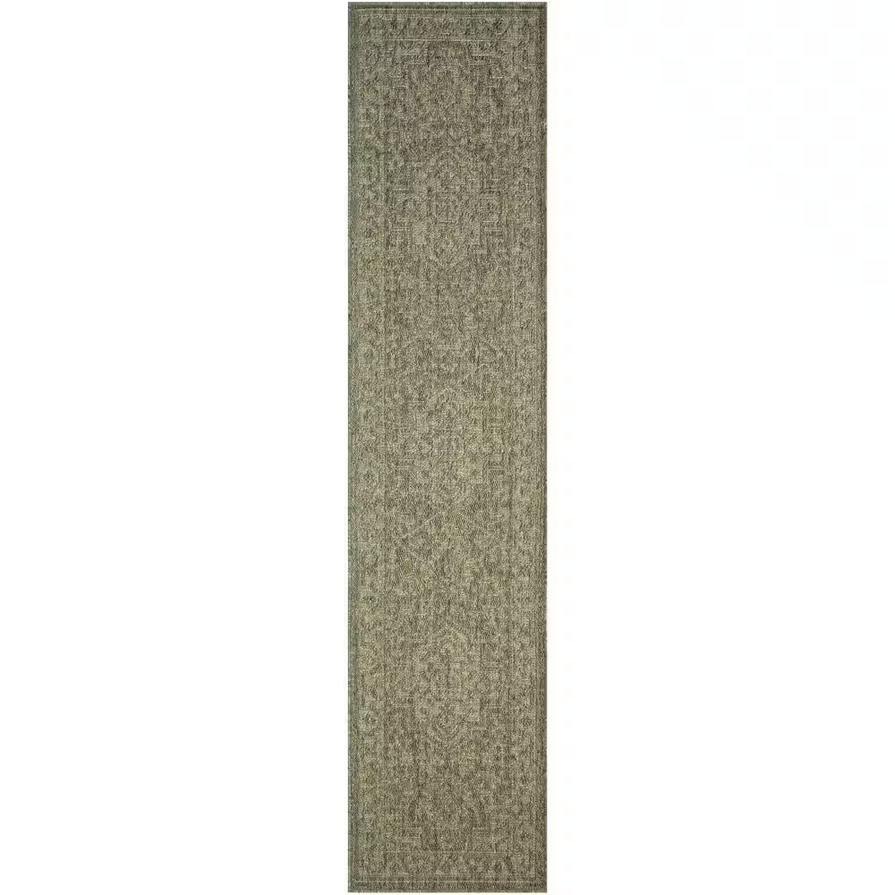 Tulum Olive 2 Ft. X 6 Ft. Center Medallion Contemporary Runner Area Rug