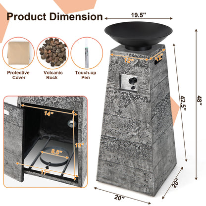 48'' Outdoor Propane Fire Bowl Column W/ Lava Rocks & PVC Cover 30,000 BTU