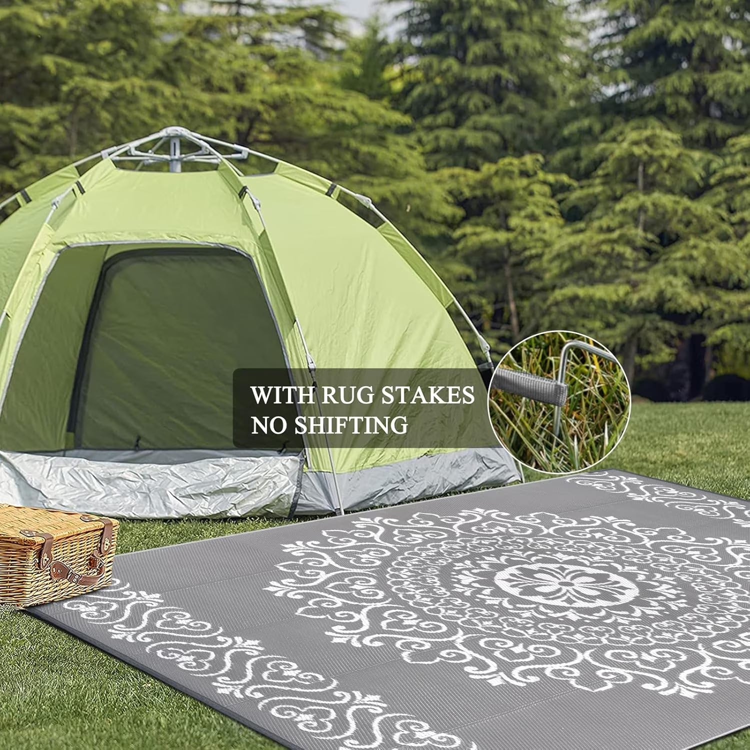 6'X9' Gray Outdoor Rug Patio Rug Waterproof RV Outdoor Rug Camping Rugs Reversible Plastic Straw Rug Large Outdoor Mat for Camping, Balcony Apartment, Patio, Porch, Picnic, Beach