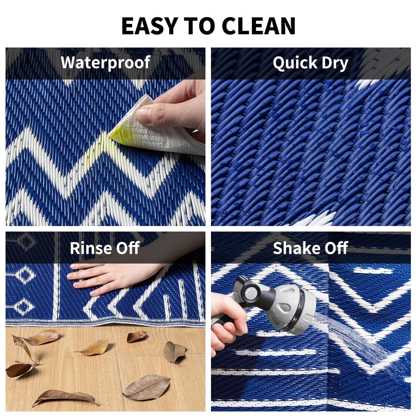 Outdoor Rug 5'X8' Waterproof Patio Rug Reversible Indoor Outdoor Rug Lightweight Plastic Straw Rug for RV Camping Deck Balcony Boho Porch Decor Blue and White