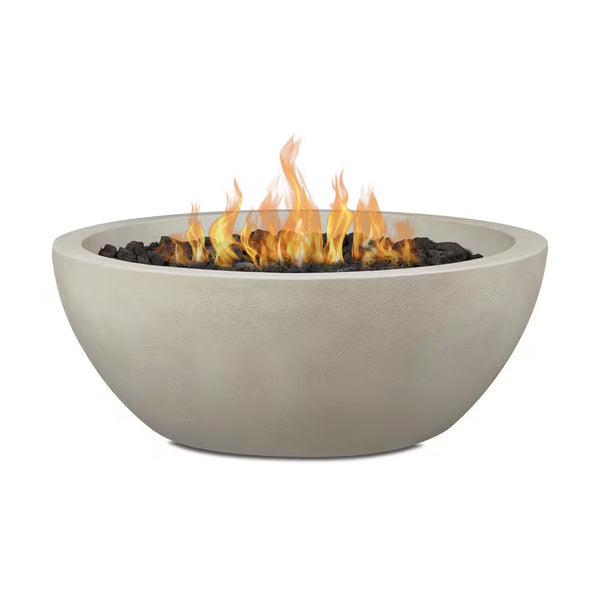 Pompton 38" Round Concrete Composite Propane Fire Pit | Fog Finish | Includes Vinyl Cover & Lava Rock