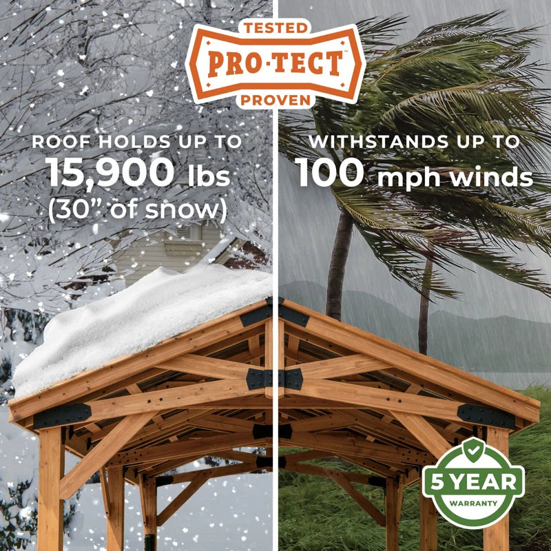 Norwood 24' X 12' Cedar Wood Outdoor Patio Gazebo with Hardtop Galvanized Steel Peak Roof and Powerport