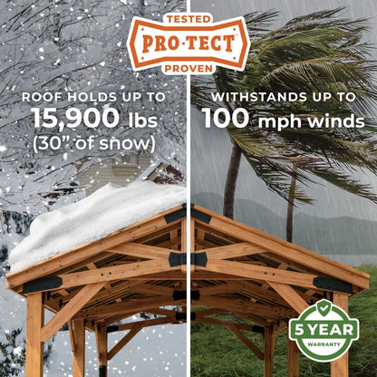 Norwood 24' X 12' Cedar Wood Outdoor Patio Gazebo with Hardtop Galvanized Steel Peak Roof and Powerport