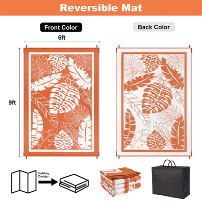 6'X9' Outdoor Rug Patios Rug Waterproof RV Outdoor Rug Camping Rugs Reversible Plastic Straw Rug Large Outdoor Mat Outdoor Area Rug for Camping,Balcony Apartment,Patio,Picnic,Beach Orange