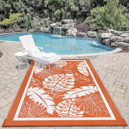 6'X9' Outdoor Rug Patios Rug Waterproof RV Outdoor Rug Camping Rugs Reversible Plastic Straw Rug Large Outdoor Mat Outdoor Area Rug for Camping,Balcony Apartment,Patio,Picnic,Beach Orange