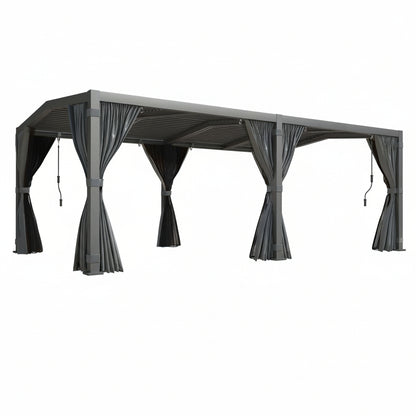 Gray outdoor canopy with curtains on a white background